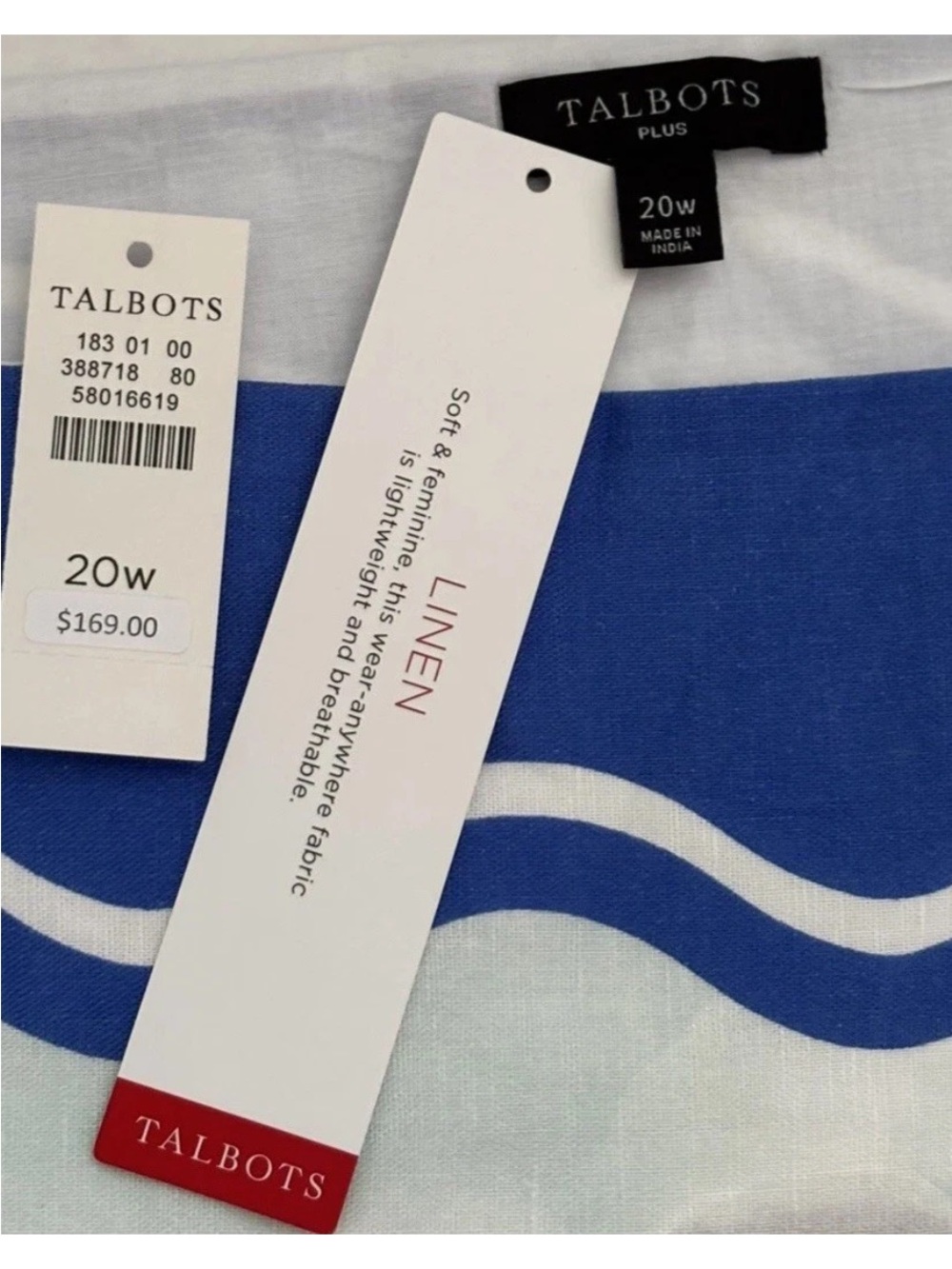 Talbots Linen Dress 20W Capri Italy Scenic Print Sleeveless Blue White - Picture 7 of 8